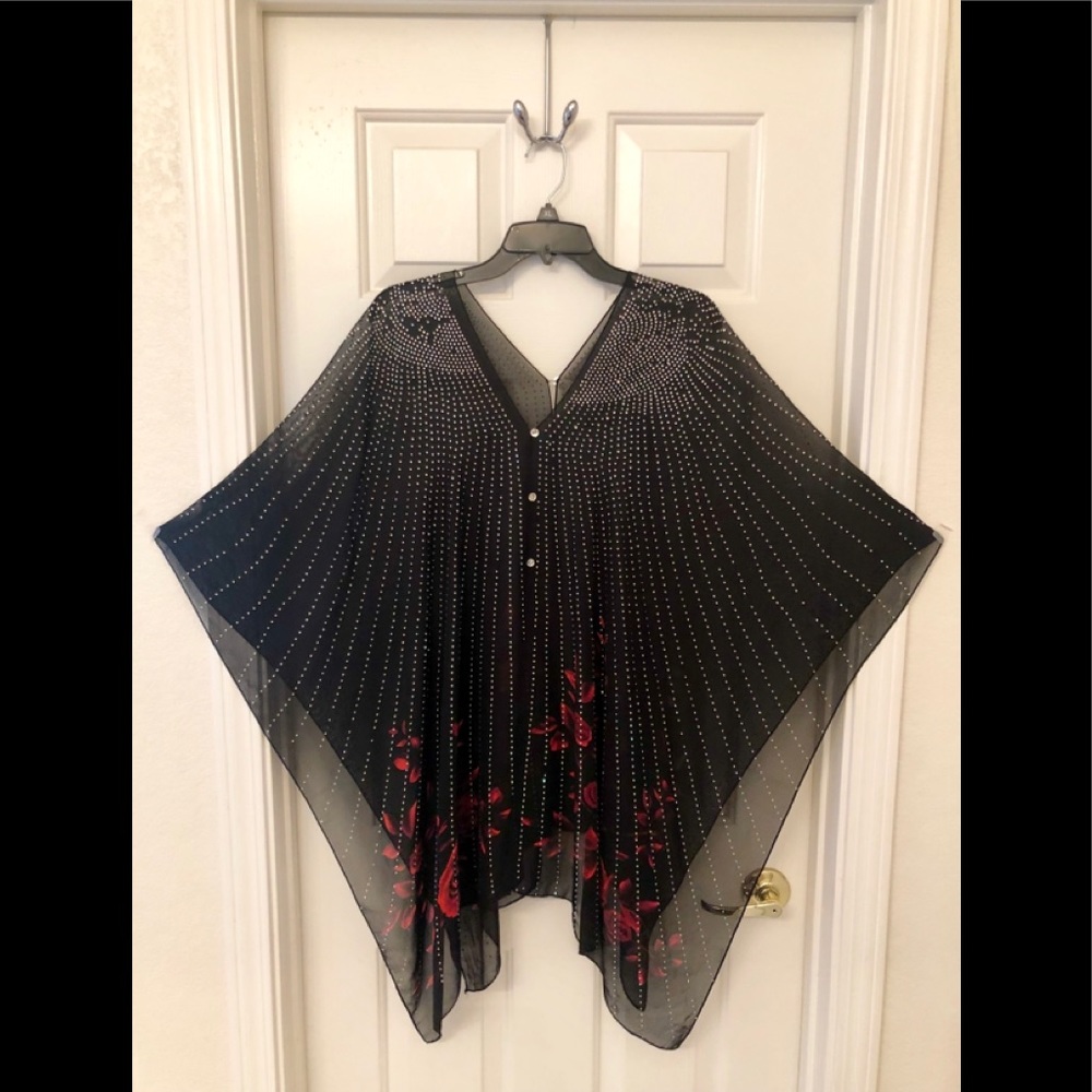Red Floral Rhinestone Bling Poncho
